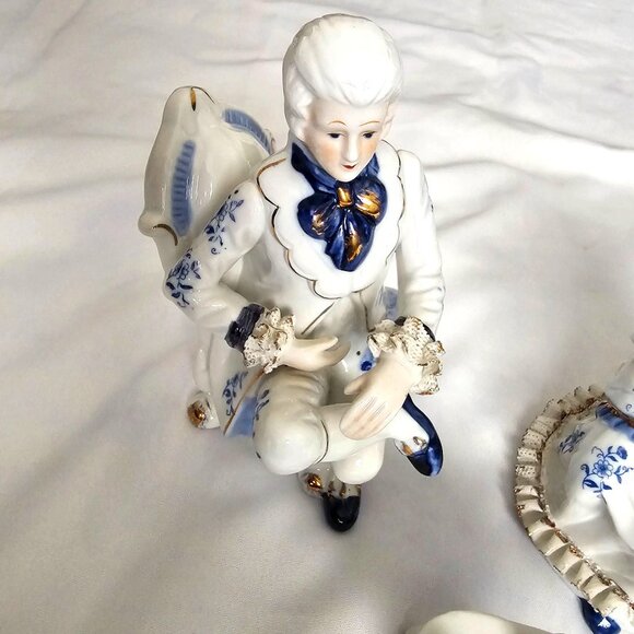 Vintage Porcelain Home Decor Tea Time Table Victorian Couple Figurine Set - Picture 8 of 15